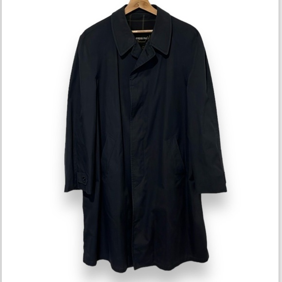 London Fog Navy Blue Trench Coat Men's Size 42 Long Overcoat Rothschild's - Picture 1 of 15